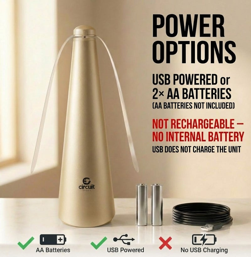 دائرة خضراء مروحة طرد الذباب للطاولات، مروحة كهربائية محمولة للمطاعم والفناء والتخييم والحديقة والأماكن المغلقة والمفتوحة والطعام لإبعاد الذباب والحشرات دون استخدام المواد الكيميائية (ذهبي) - Image 3